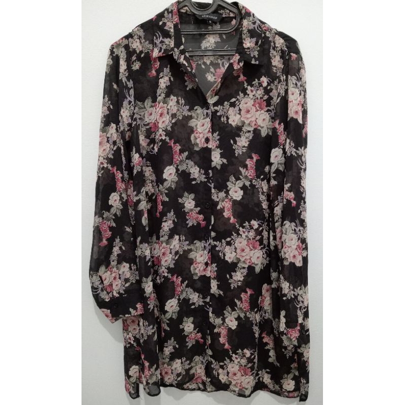 Preloved Kemeja tunik atasan wanita bahan sifon motif bunga2