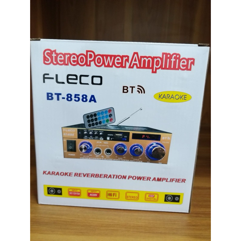 BT 858A Amplifier Fleco BT 858A Ac dan DC - Ampli Bluetooth -2 Slot karaoke fm