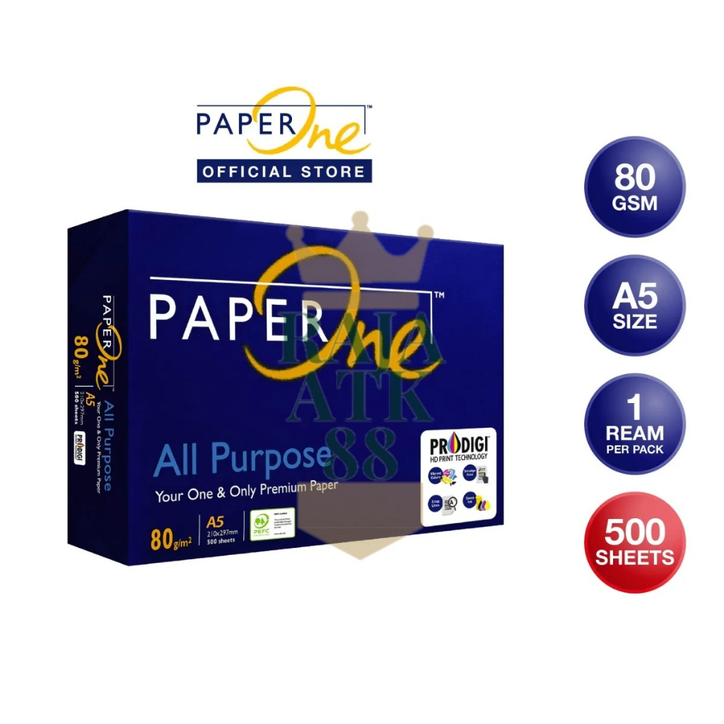 

Kertas HVS PUTIH A5 80 Grm Paperone 1 rim isi 500 lembar
