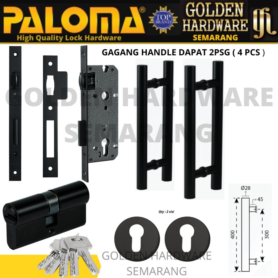 PALOMA GAGANG HANDLE SET UNTUK PINTU DUA KUNCI PINTU SET HITAM