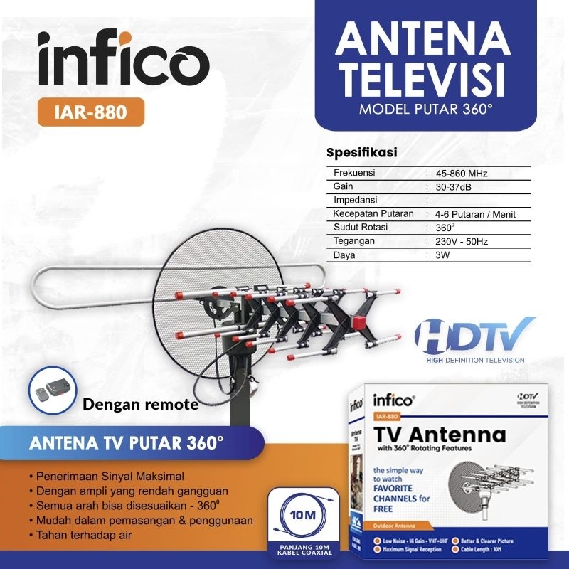 Antena TV Digital Putar 360° + Remot INFICO IAR-880