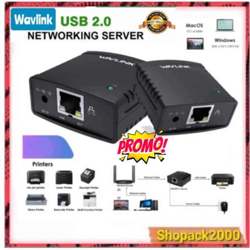 Print Server USB Wavlink 100Mbps Ethernet to USB Sharing Printer