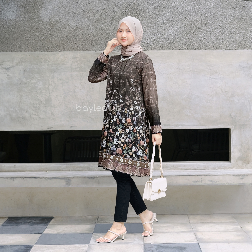 Bayleaf.id Aster Ellen Tunik Motif Bunga / Midi Dress Motif Bunga