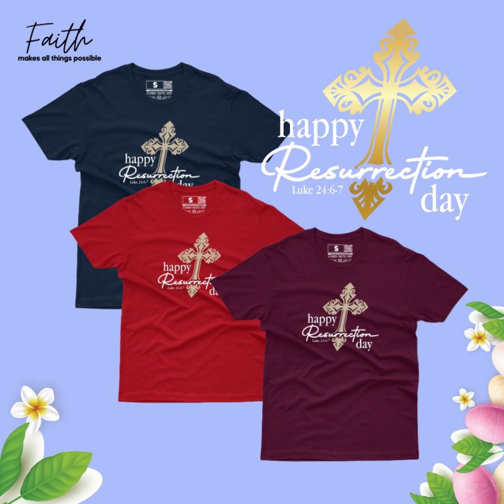 Kaos Tshirt Unisex Paskah Happy Resurrection Paskah Anak anak dan Dewasa Family Set Couple Set