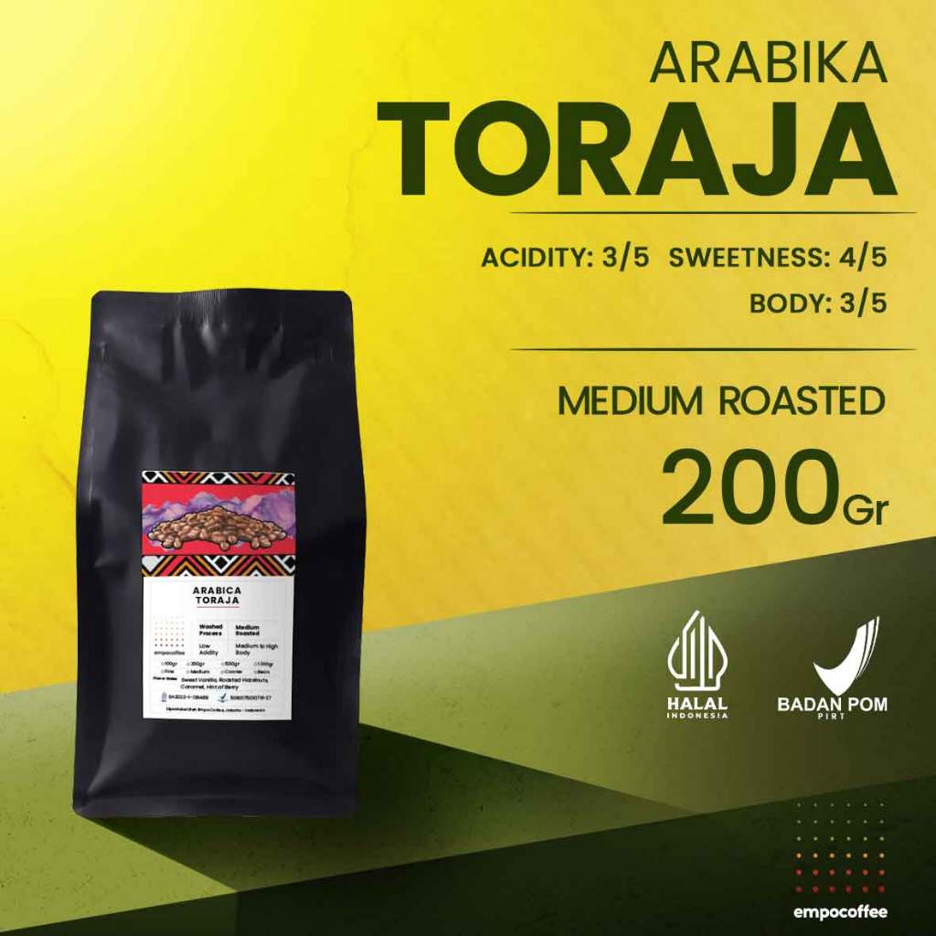 

Empo Coffee Biji Kopi Bubuk Arabika Toraja Sapan Arabica Coffee Roast Bean Coffe Roasted Beans 200 Gram