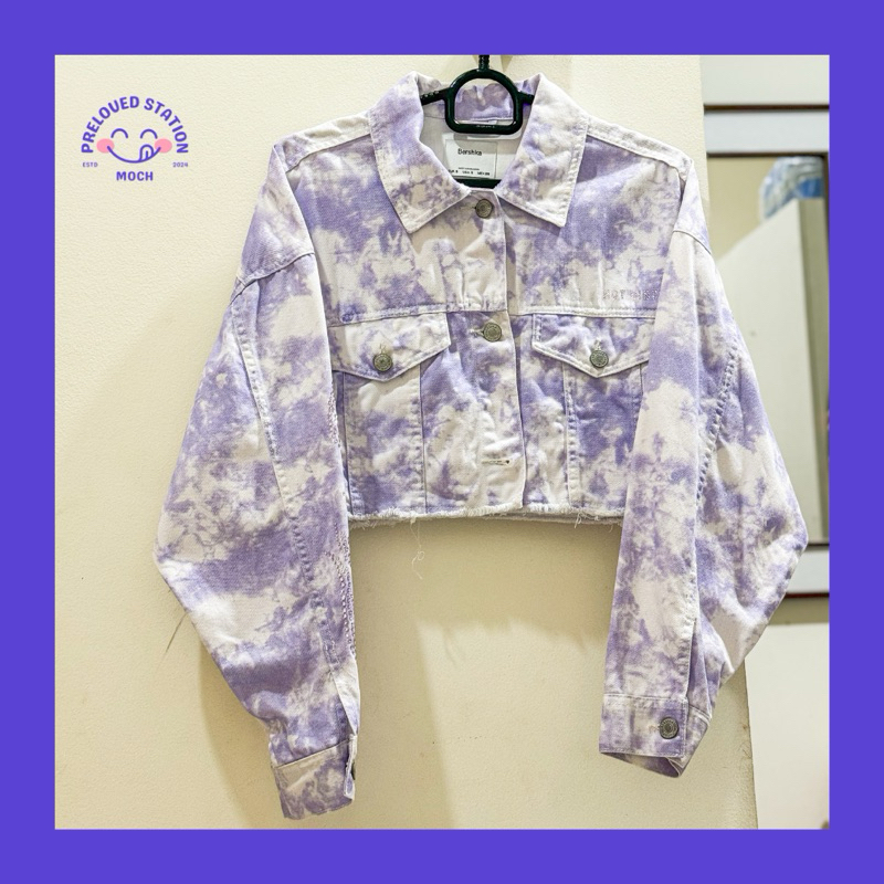 Bershka Tie Dye Lilac Oversized Crop Denim Jacket / Jaket Jeans (NEW)