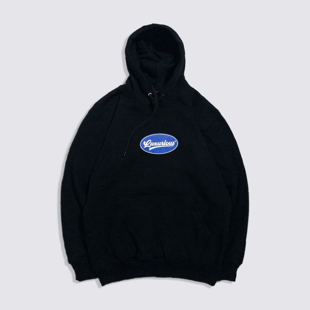 JAKET HOODIE GRAPHIC HITAM LUXURIOUS 'LOGO BIRU' [HD_6003]