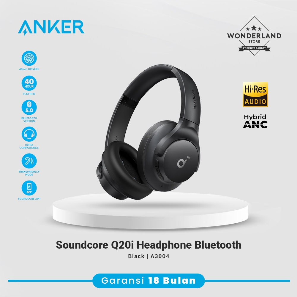 Anker Soundcore Headphone Q20i Wireless Hybrid ANC Bluetooth Bass Up Hi-Res Audio Built in Mic BT 5.3 A3004