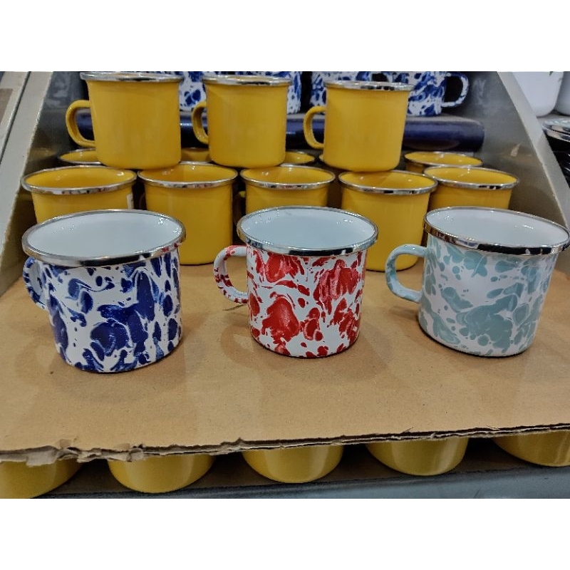 Gelas mug cangkir seng enamel motif abstrak blirik jadul cangkir gelas minum gelas gagang kado hampe