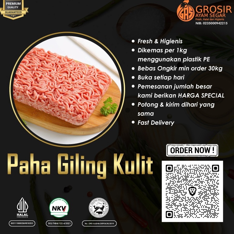 

KQH486 ORIGINAL Daging Ayam Giling Paha Dengan Kulit 1kg