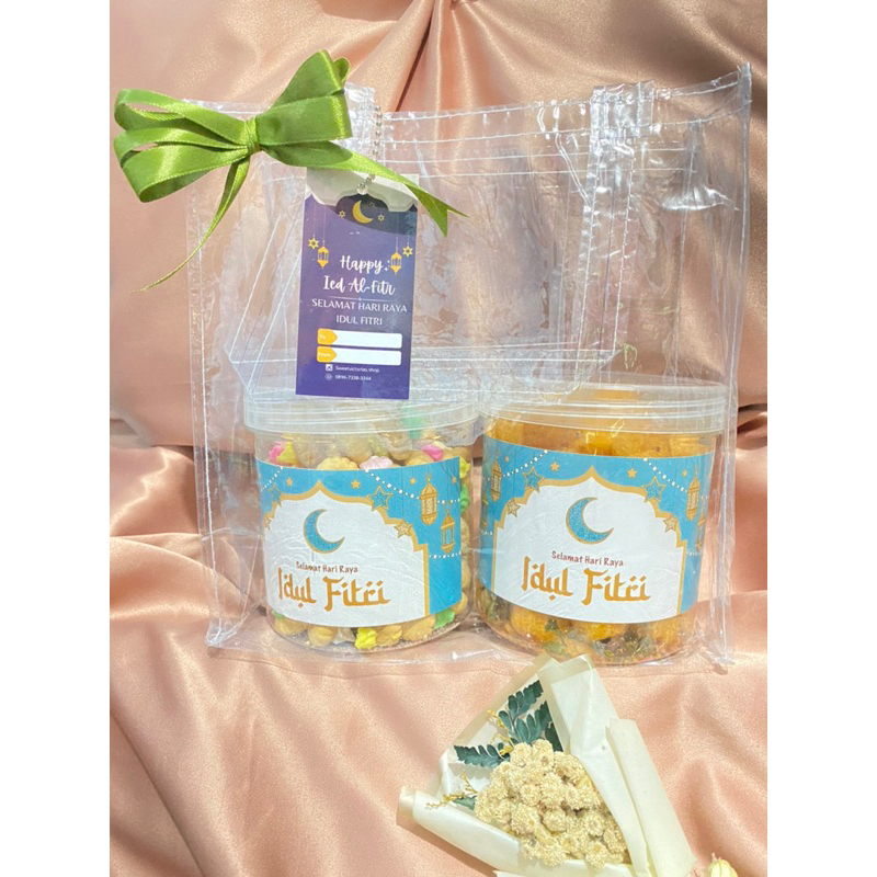 

hampers lebaran isi 2 toples 600ml paket lebaran kue kering tas mika idulfirti