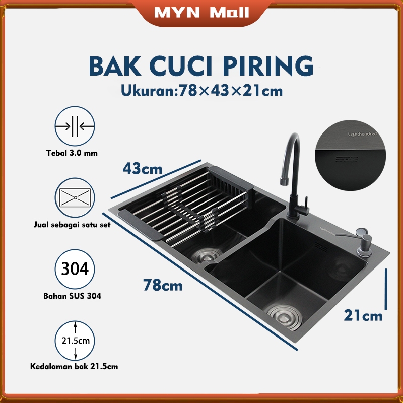 Kitchen Dual Sink Stainless / SUS304 Bak Cuci Piring 2 Bowl Besar Original/Wastafel Cuci Piring Mini