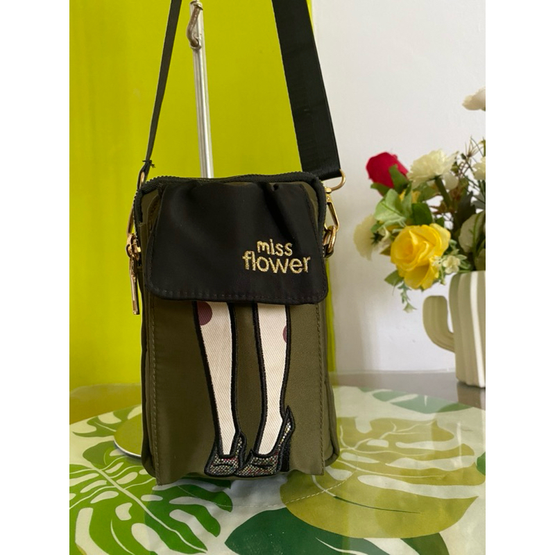 sling hp pouch hp tas selempang korea miss flower cantik unik preloved