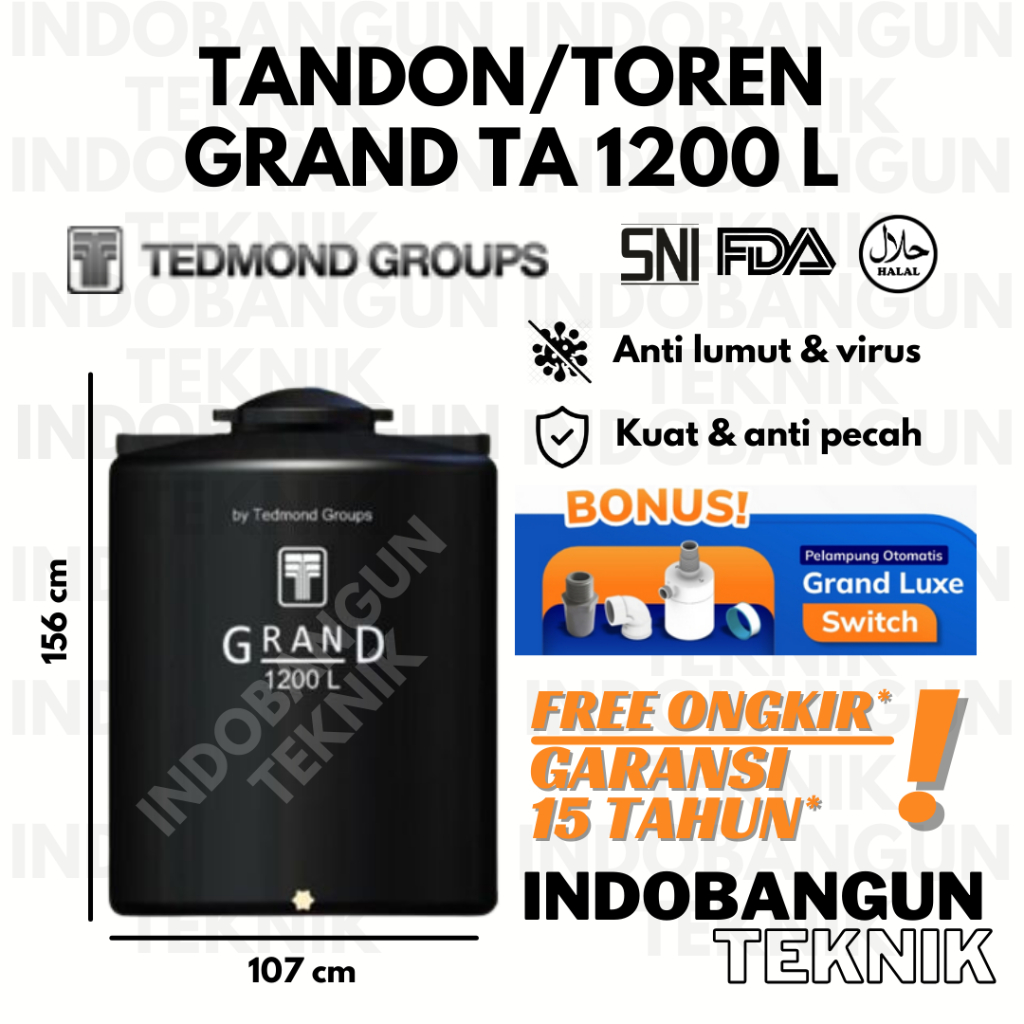 Tandon Toren Tangki Air Tedmond Grand 1200 Liter Harga Murah Anti Lumut Garansi 15 Tahun Halal