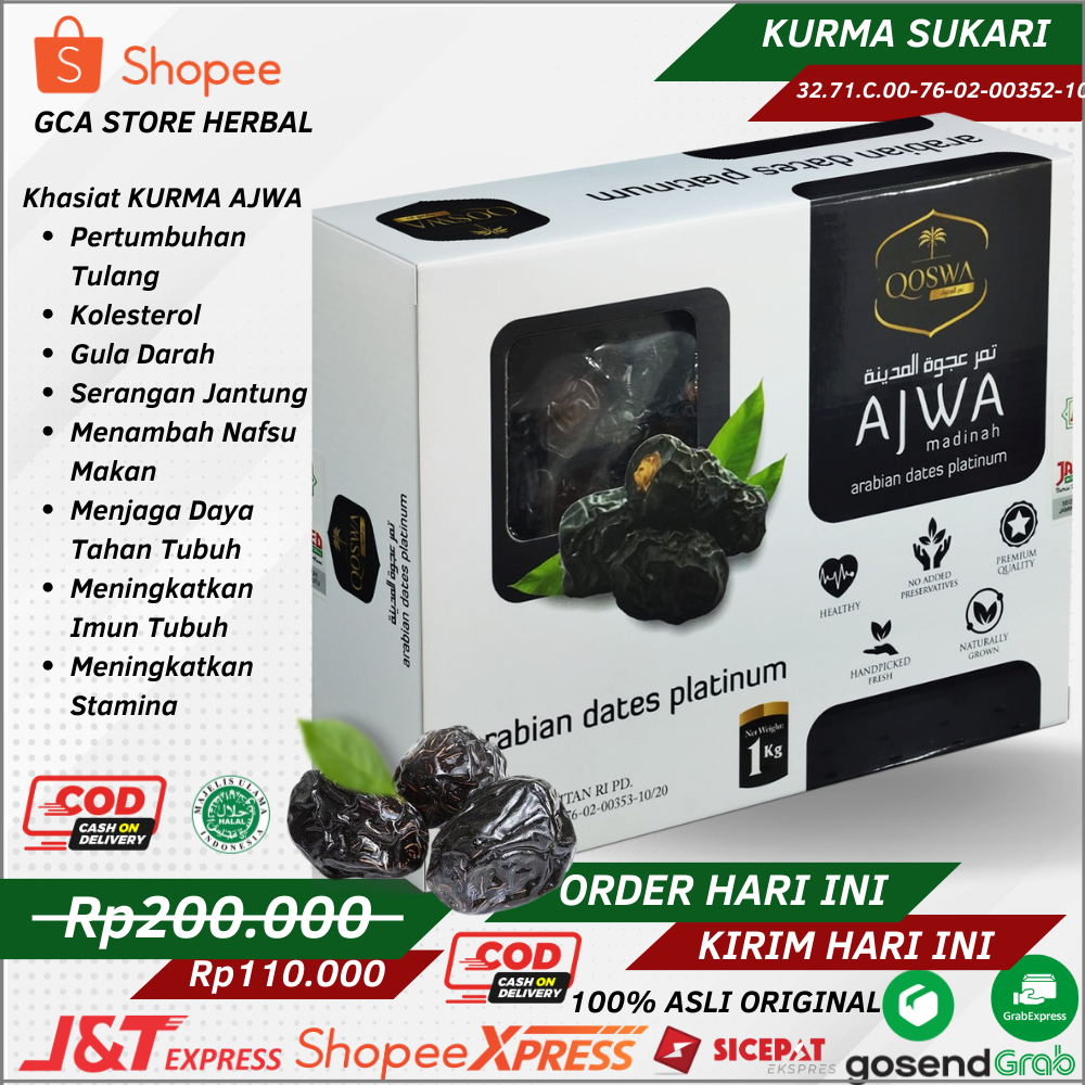 

Kurma Ajwa 1kg Asli 100% Original Premium Quality Terbukti Nikmat Lezat Manis & Empuk