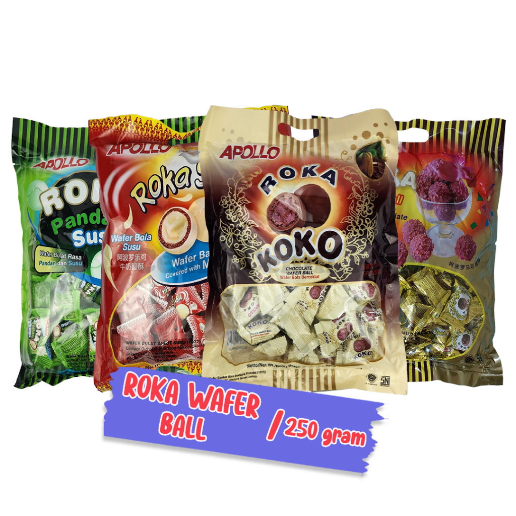 

Apollo Roka Wafer Ball Salut Coklat Kacang Snack Cemilan Manis 250gr isi 50pcs