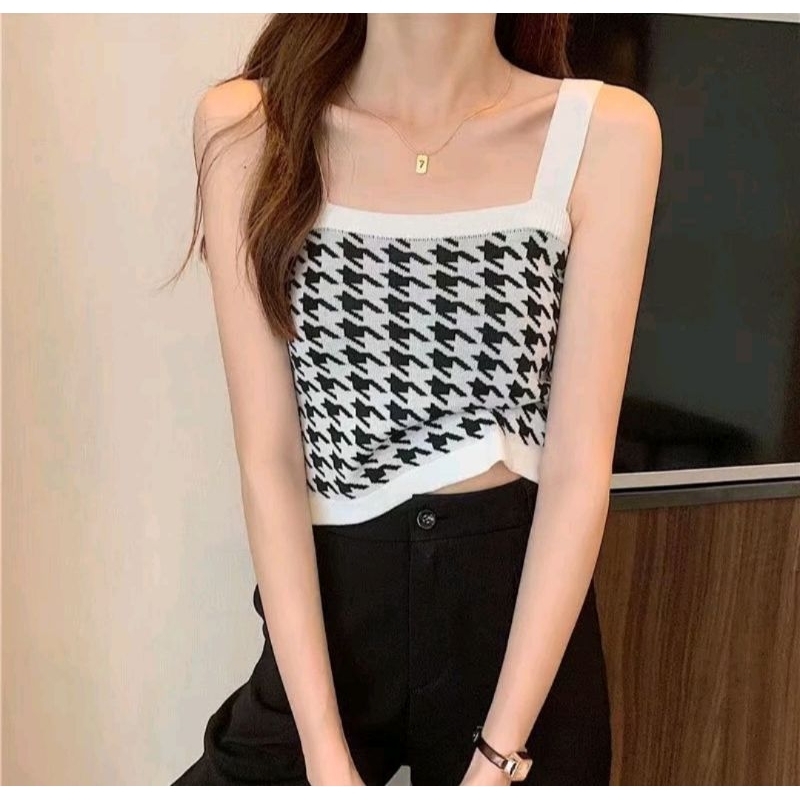 Tanktop Crop Rajut Halus Wanita Import Crop Top Korean/Tanktop tali