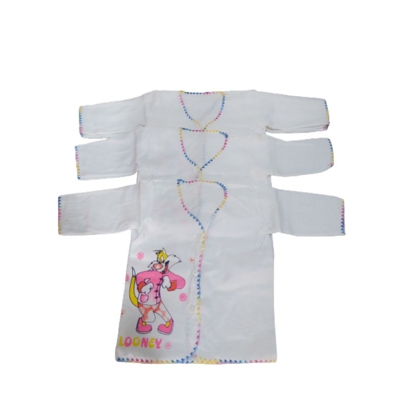 12 pcs (1 lusin) baju bayi newborn lengan panjang putih / atasan piyama bayi kancing depan
