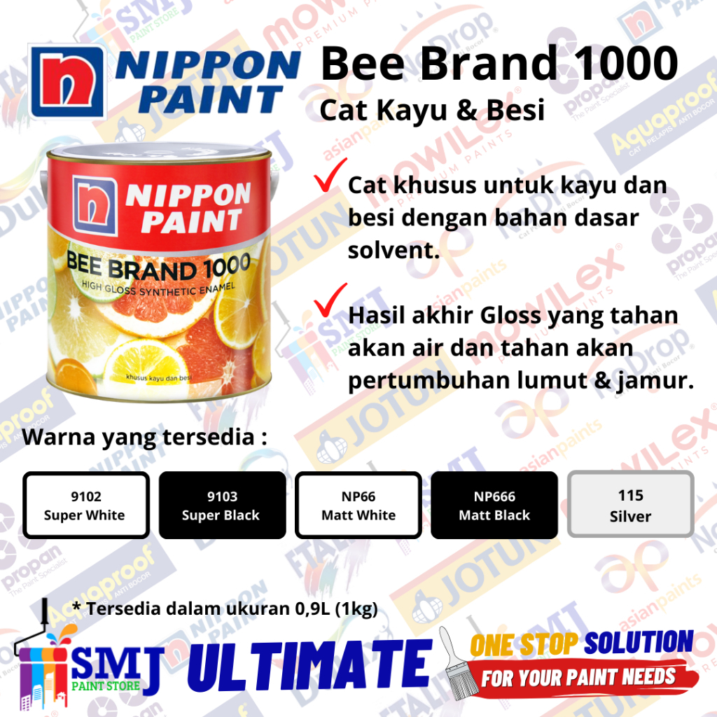 Cat Minyak Besi &amp; Kayu NIPPON PAINT BEE BRAND 1000  0.9 LT