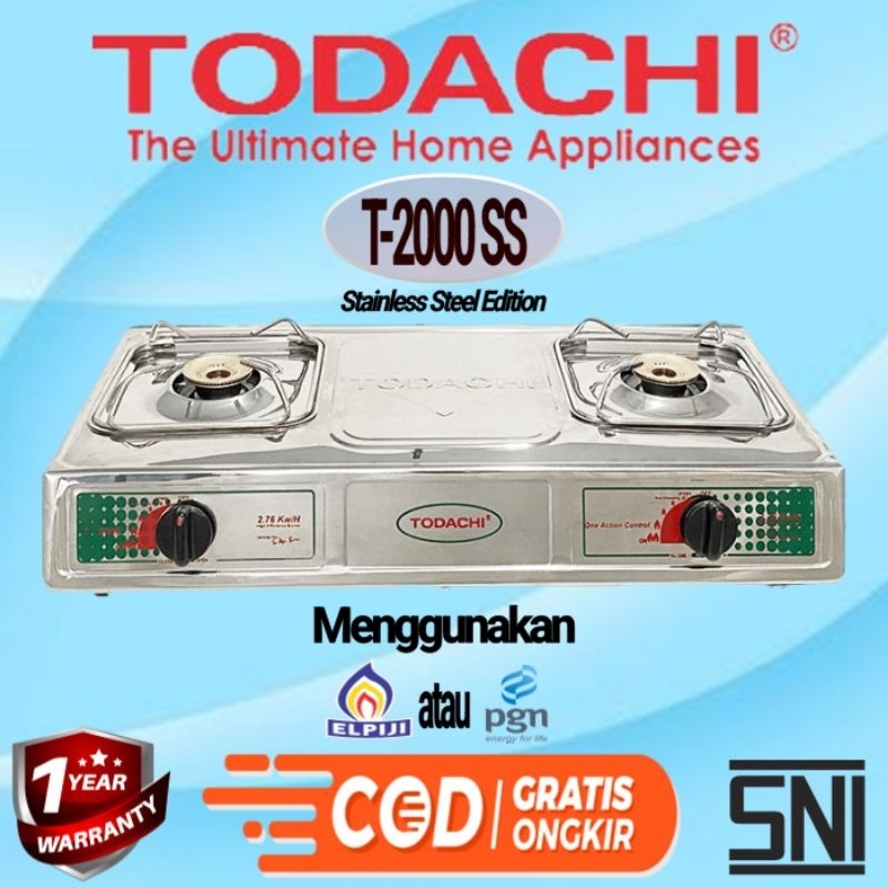 KOMPOR GAS 2 TUNGKU STAINLESS ( LPG / GAS ALAM ) TODACHI T-2000S