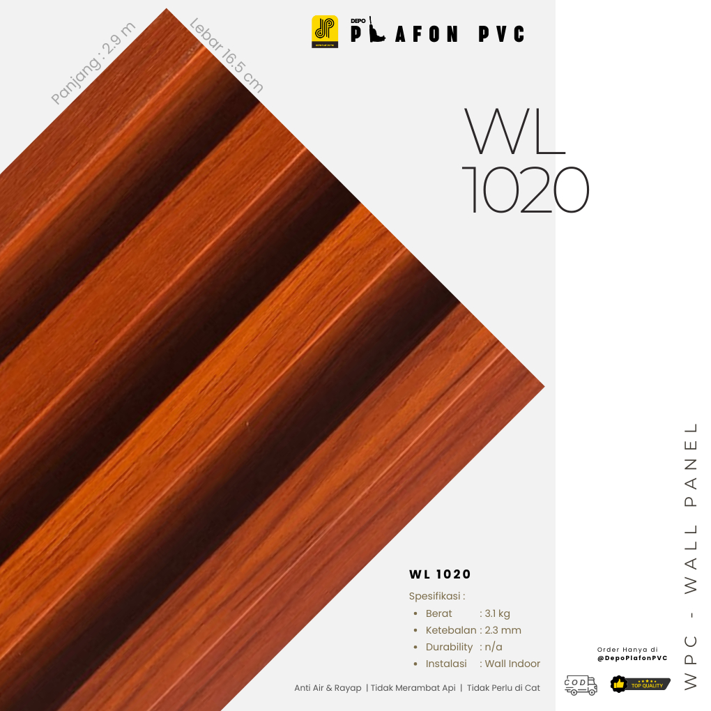 WPC Wall Panel | WPC 3D Panel | WPC Panel Kode WL 1020 Panjang 2,9 m Lebar 16 cm