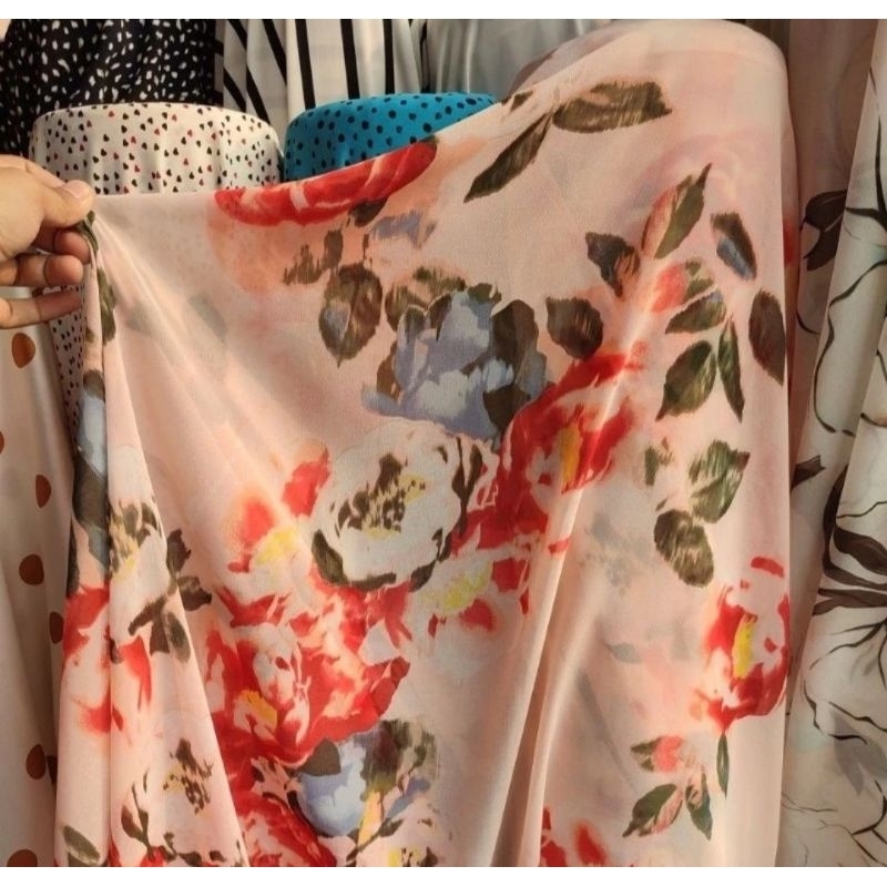 kain saten silk motif bunga- bahan silk premium - kain gamis - baju wanita