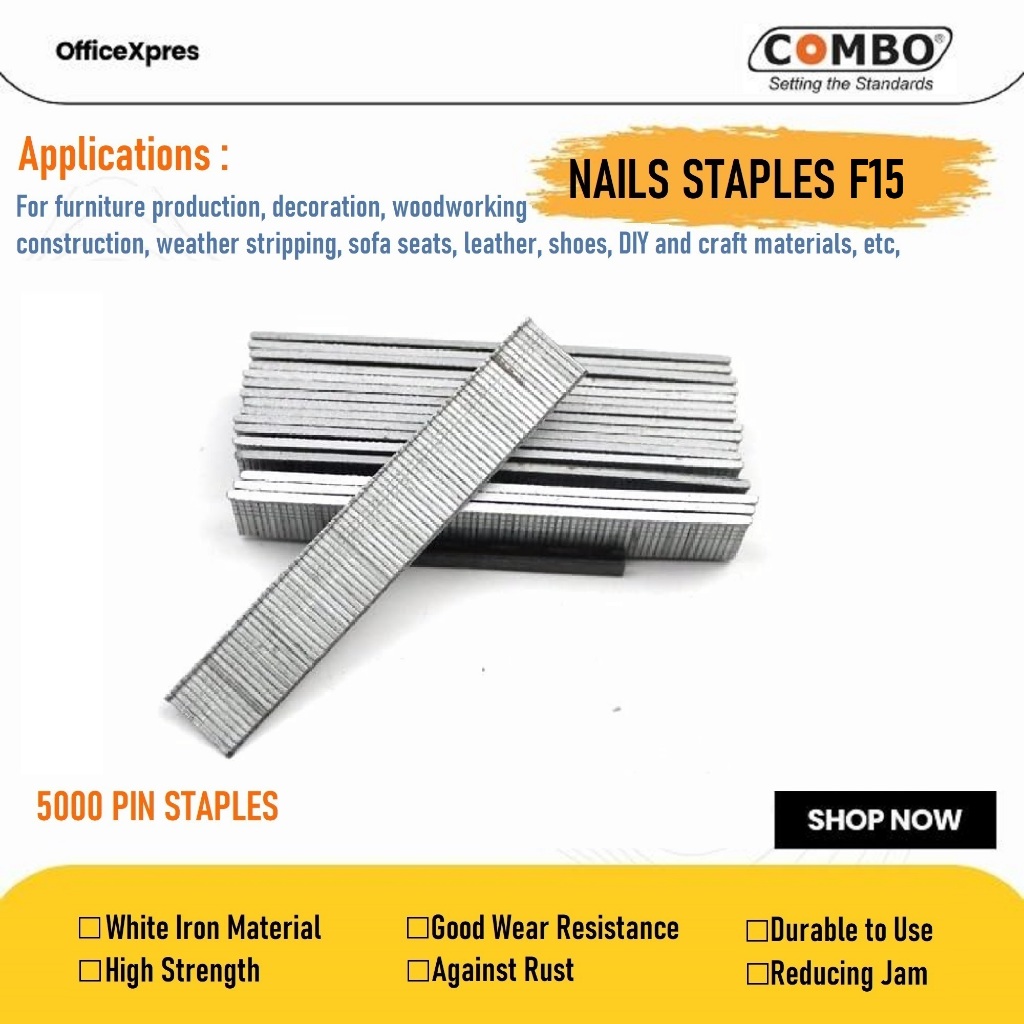 

isi Staples / Staples Tembak / Isi Stapler Tembak / Paku Tembak Angin / Air Nailer / Isi Stapler Angin F15 Combo