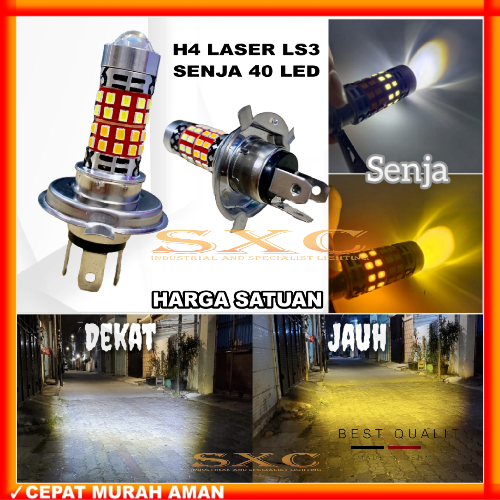 ORIGINAL LAMPU LED H4 LASER LS4 MONSTER SENJA 40 LED 2 WARNA | LAMPU UTAMA H4 LASER HI LOW AC DC UNI