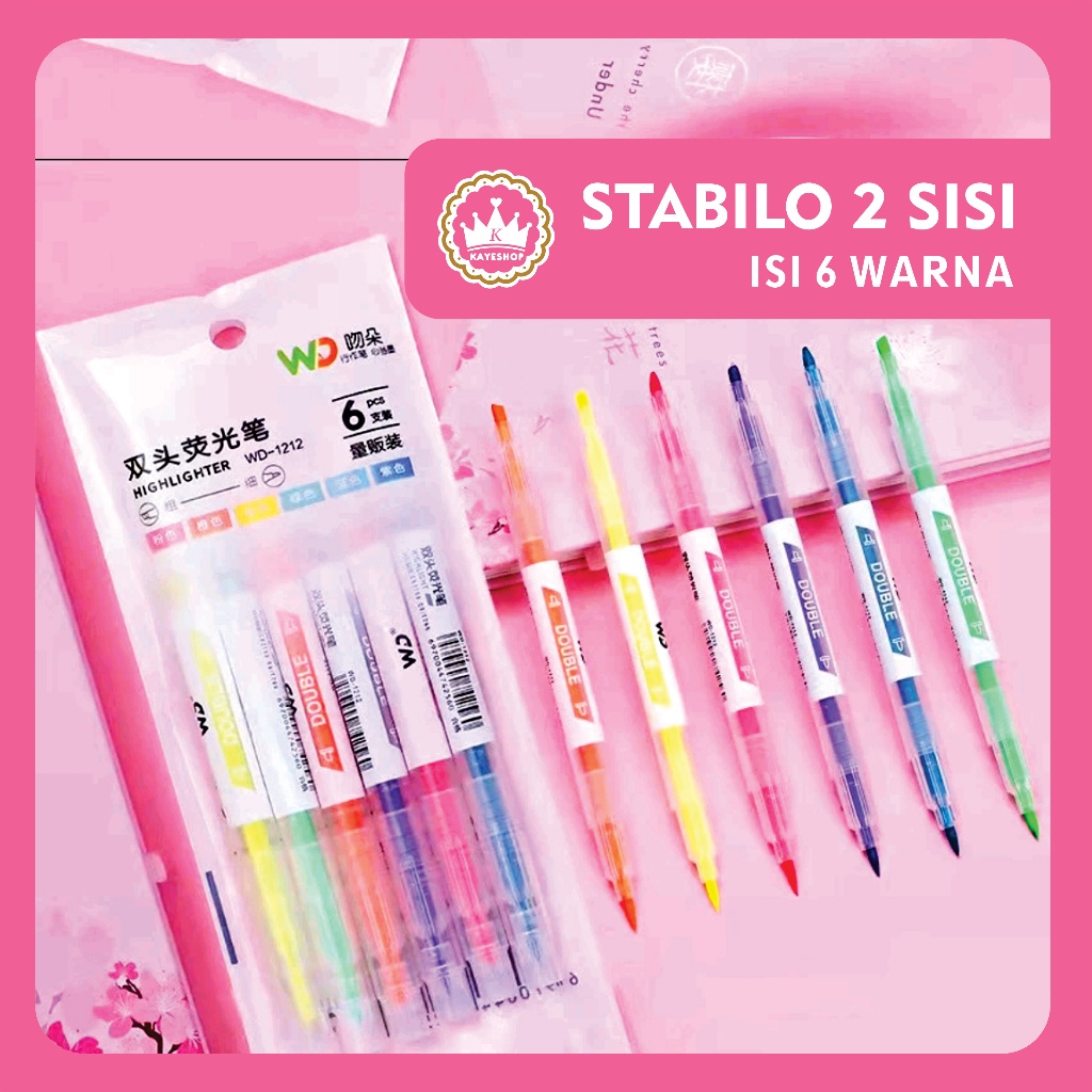 

Stabilo 2 Sisi isi 6 Pcs Warna Warni | Highlighter 2 Arah Penanda Penyorotan Anak Sekolah Kantor