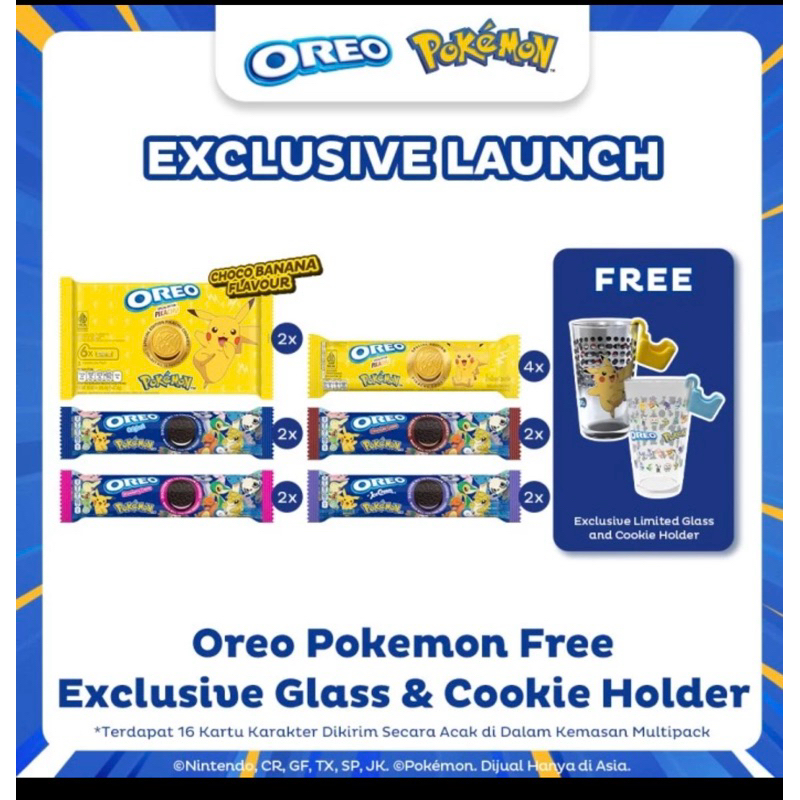 

paket oreo pokemon berhadiah gelas dan cookie holder serta kartu ekslusif