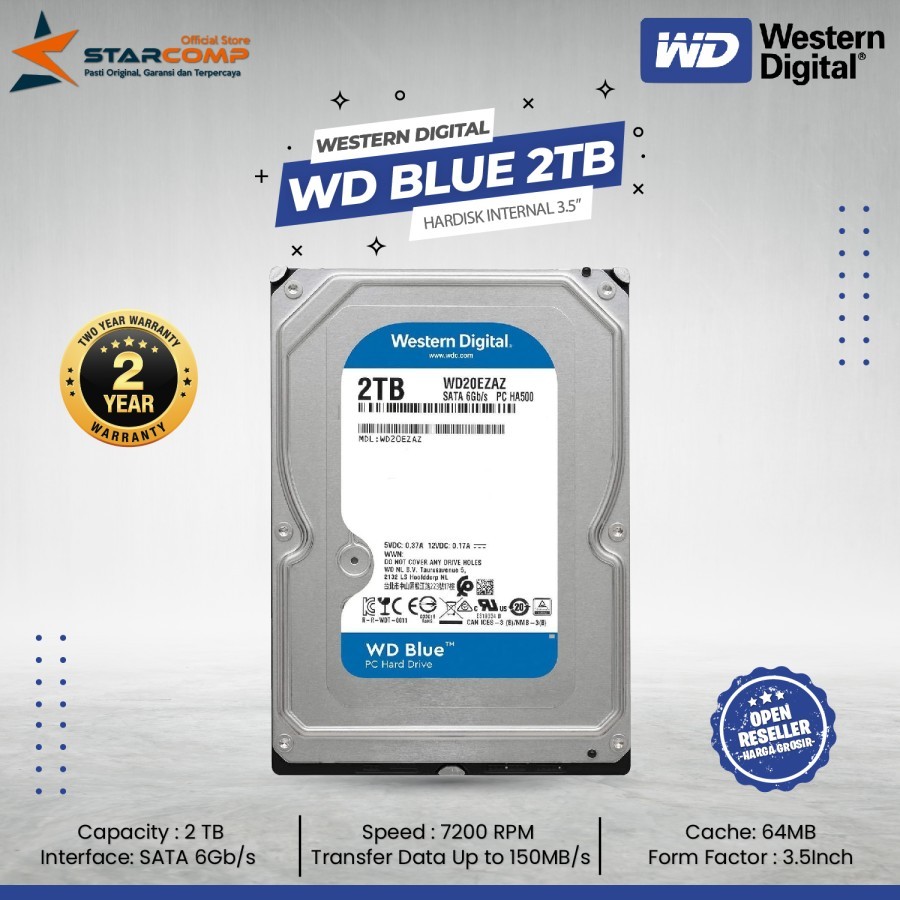 HDD Internal PC WD Blue 1TB 2TB 3.5 Inch 7200RPM  Untuk PC Desktop WESTERN DIGITAL