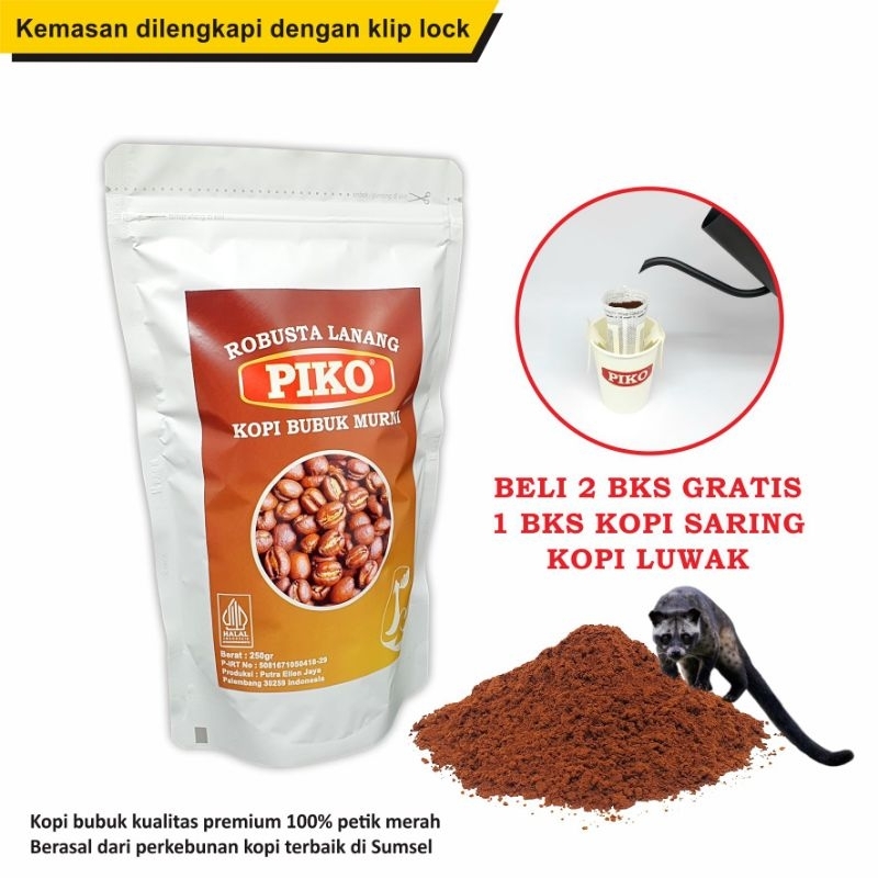 

Kopi Bubuk Robusta Lanang Peaberry Premium 250gr Kopi Piko Petik Merah