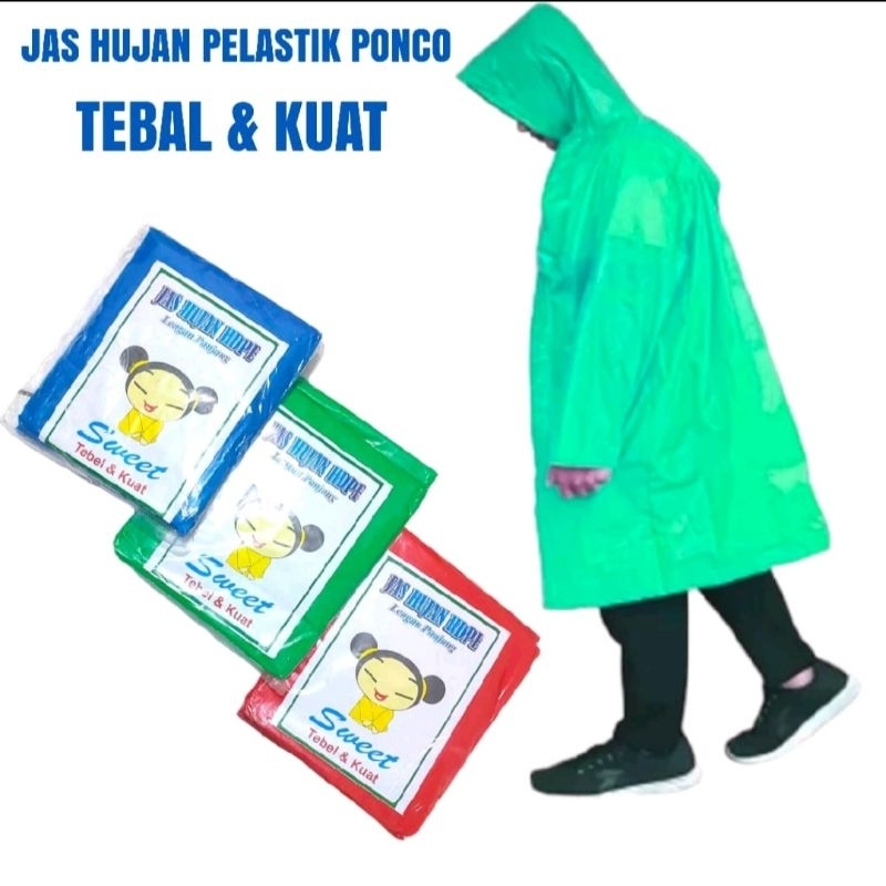 Jas Hujan Ponco Plastik LPDE Jumbo Tebal Dan Lentur Bambu