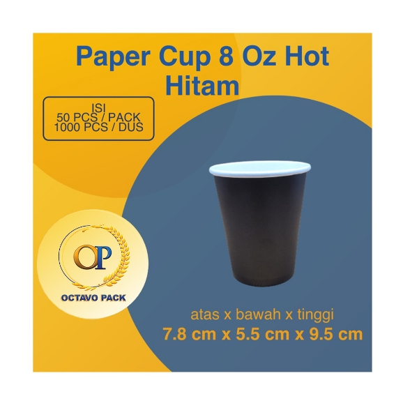 Paper Cup 8 Oz Hot Hitam / Gelas Kertas Minuman Panas 8 Oz Warna / Cup Coffee