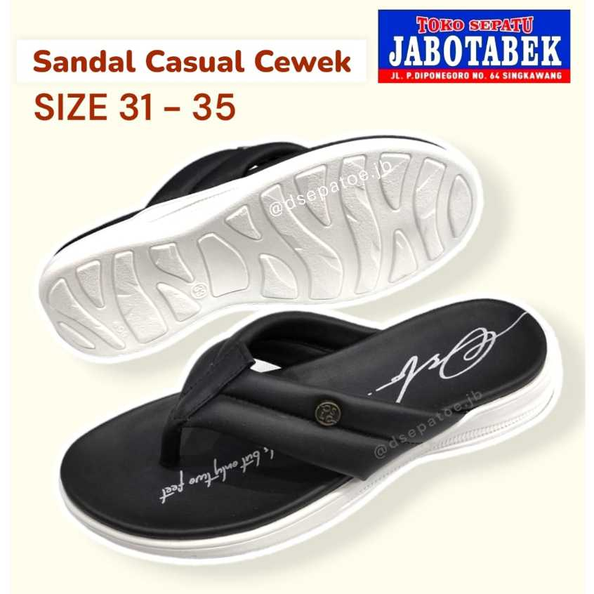 [COD] SANDAL CASUAL ANAK PEREMPUAN JEPIT HITAM SEMUA SIMPLE POLOS OSLO SIZE 31 32 33 34 35 / SENDAL 