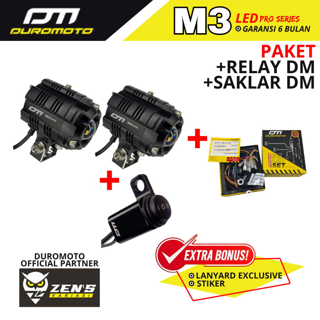 DUROMOTO M3 PRO , LAMPU TAMBAHAN MOTOR DAN MOBIL 2 WARNA