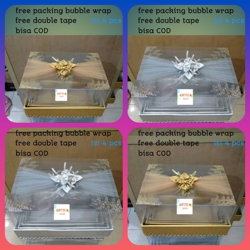 

BOX KOTAK SESERAHAN HANTARAN PERNIKAHAN MIKA TILE SILVER 1 SET ISI 4 BOX MAGELANG KOTA