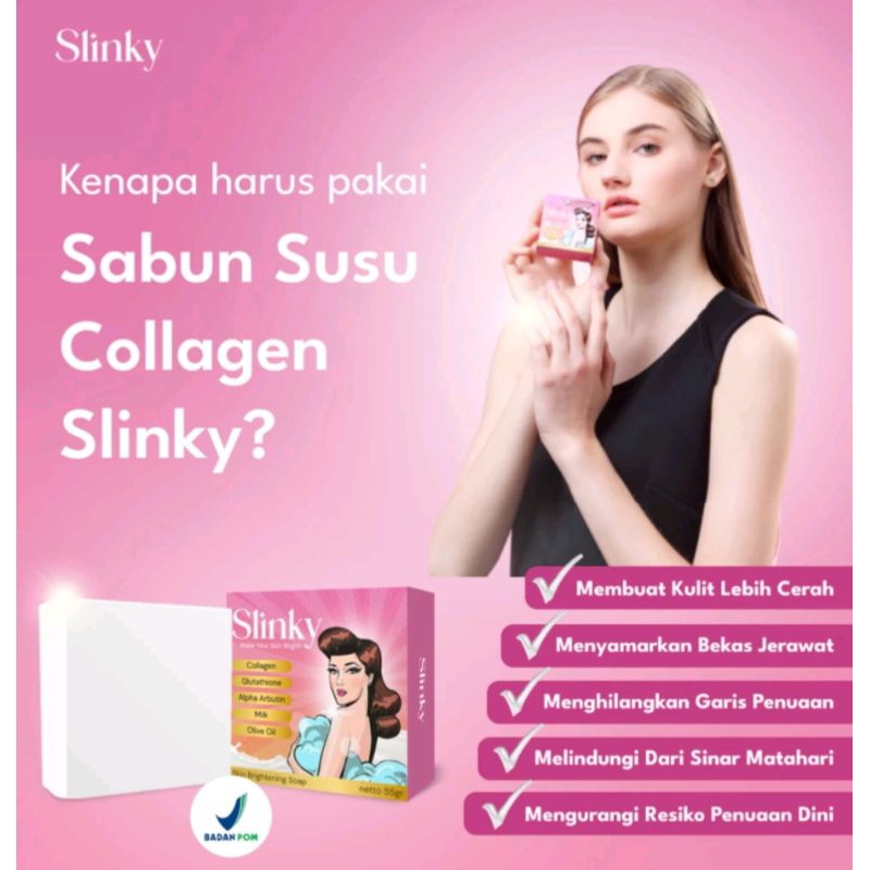 Sabun Susu Collagen SLINKY - Pemutih Badan Cerah Alami Original BPOM