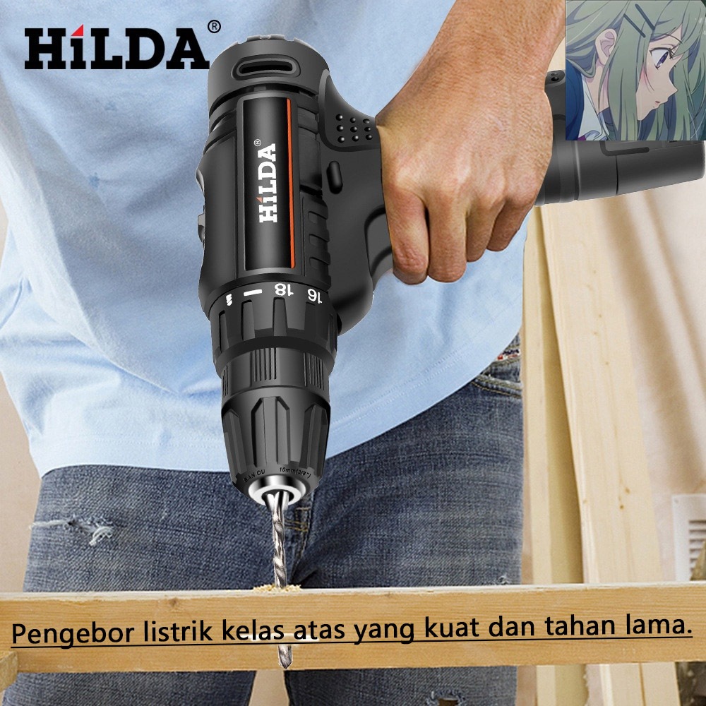 HILDA Mesin Bor Baterai Tangan Cordless12V Bor Baterai  Bor dampak  Mesin Bor Cordless  Bor Listrik