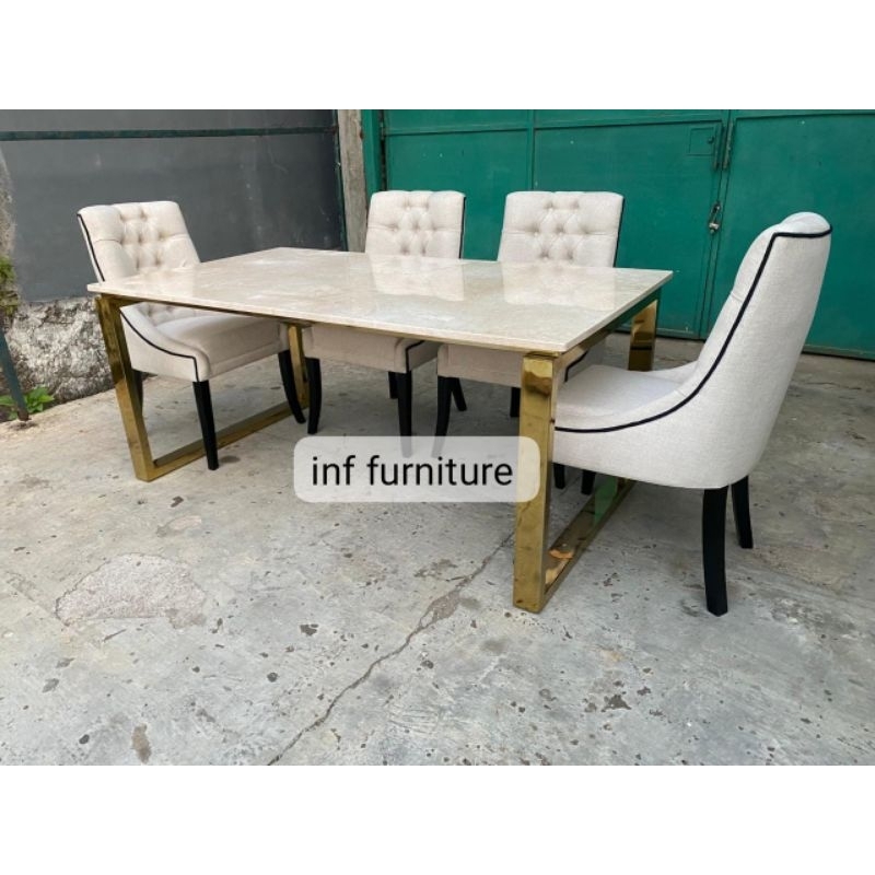 meja makan stainless top marmer asli meja makan minimalis marmer asli