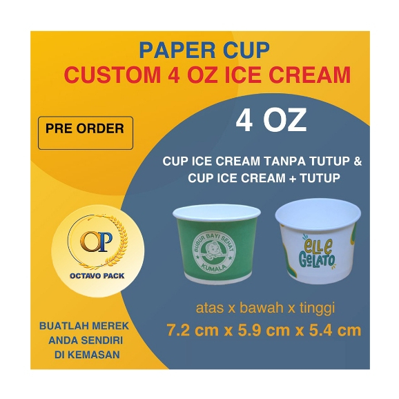 Custom Printing Paper Cup Ice Cream 4 Oz / Custom Sablon Paper Cup Ice Cream 4 Oz / Cup Ice Cream 4 