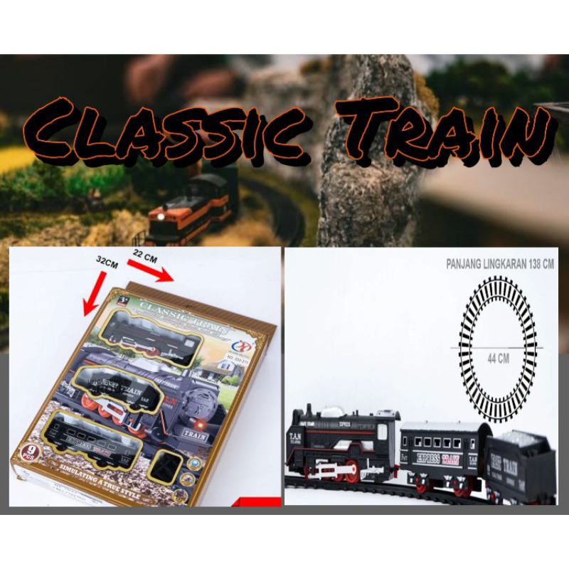 Kado mainan miniatur kereta api baterai batrai thomas classic train hitam polos rel jembatan lingkar
