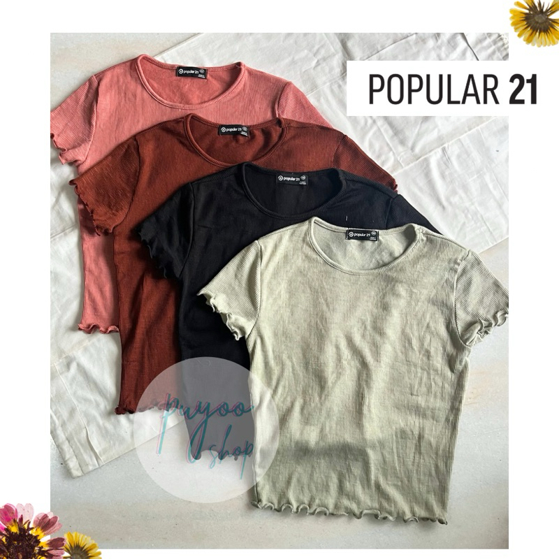 POPULAR 21 Lettuce Edge Basic Top | Kaos Popular 21