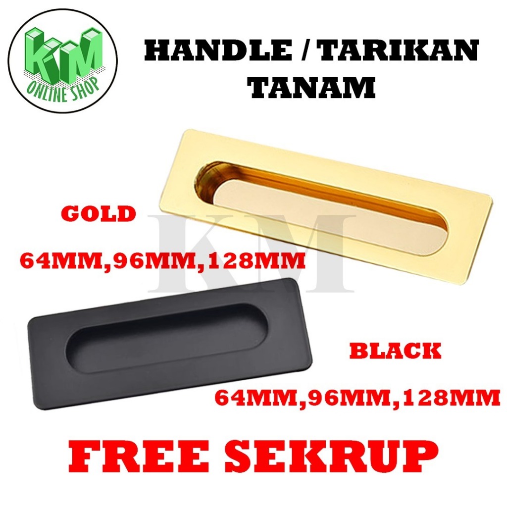 Tarikan Tanam Gagang Hitam Emas Kotak Minimalis Tarikan Laci Lemari Pintu Sliding