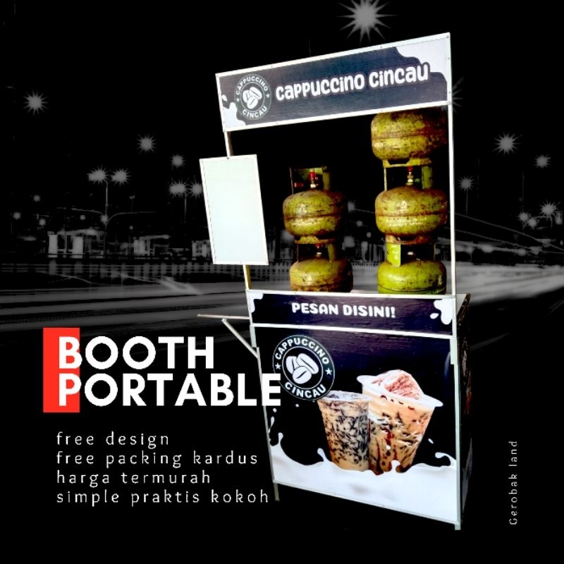 BOOTH PORTABLE 80X40 BEBAS COSTUM / ROMBONG LIPAT / GEROBAK BONGKAR PASANG
