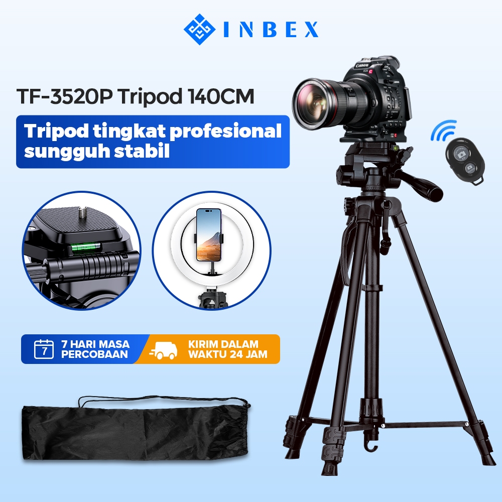[LIVE]INBEX TF-3520P Tripod Kamera Bluetooth Remote Tripod hp dengan Tas / Dudukan 140cm untuk Hadycam Mirrorless Holder HP