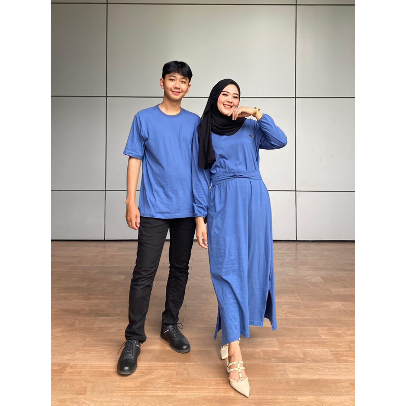 gamis couple pasangan / gamis polos couple Aldira original / gamis polos tali couple / gamis denim p