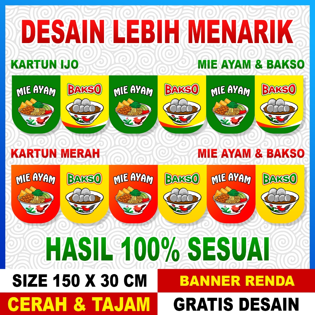 BANNER RENDA MIE AYAM BAKSO KULINER / BANNER BOOTH GEROBAK TERBAIK TERMURAH