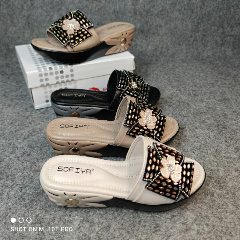 [BISA COD] SOFIYA ORI 2175 45  SANDAL WEDGES WANITA IMPORT/ WEDGES DENGAN ACCESORIS BUNGA/ WEDGES WA
