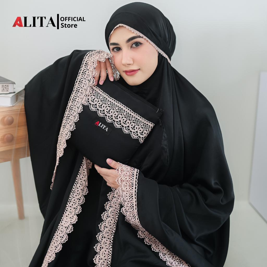 Mukena dewasa 3 in 1 hitam premium mewah